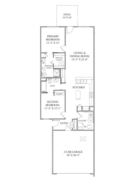 Floor plan for 2 beds, 2 baths, 1241 sqft